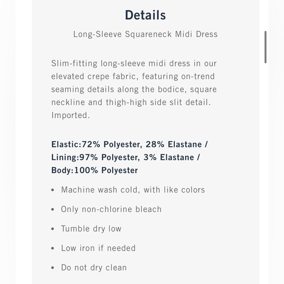 Abercrombie Long-Sleeve Squareneck Midi Dress - XS Tall - Picture 4 of 4